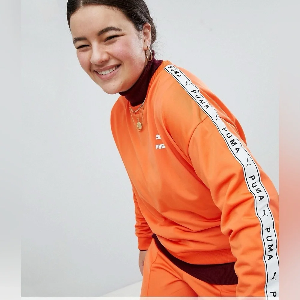 PUMA x ASOS Exclusive Jumper Sweatshirt Crewneck Orange with tape sleeve XXL - Picture 3 of 10